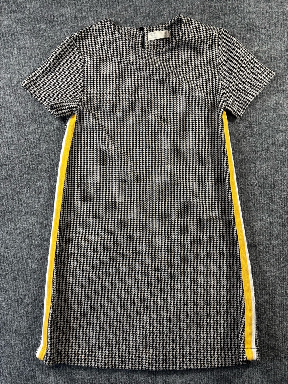 Zara Kids Girls Black White Houndhoundstooth Dress Yellow Side Stripe 11/12